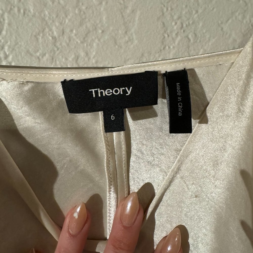 Theory Ivory Silk Midi Dress - Size 6